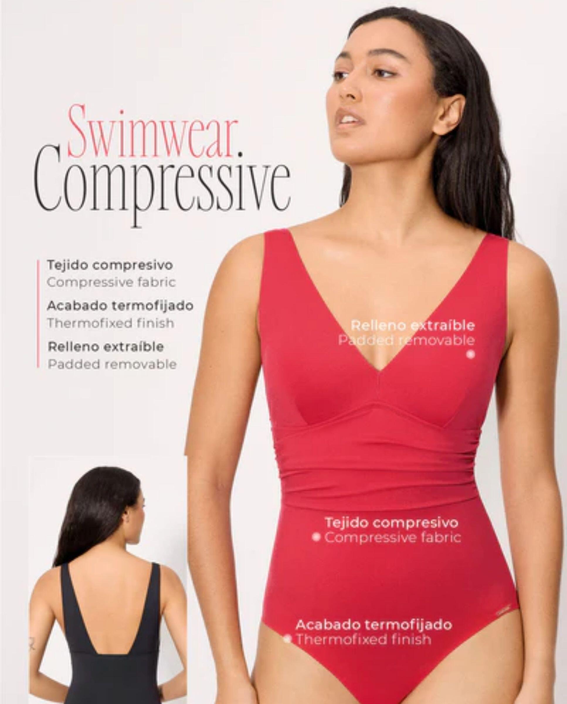 Maillot de bain gainant amincissant, rouge, bonnet B 2/6