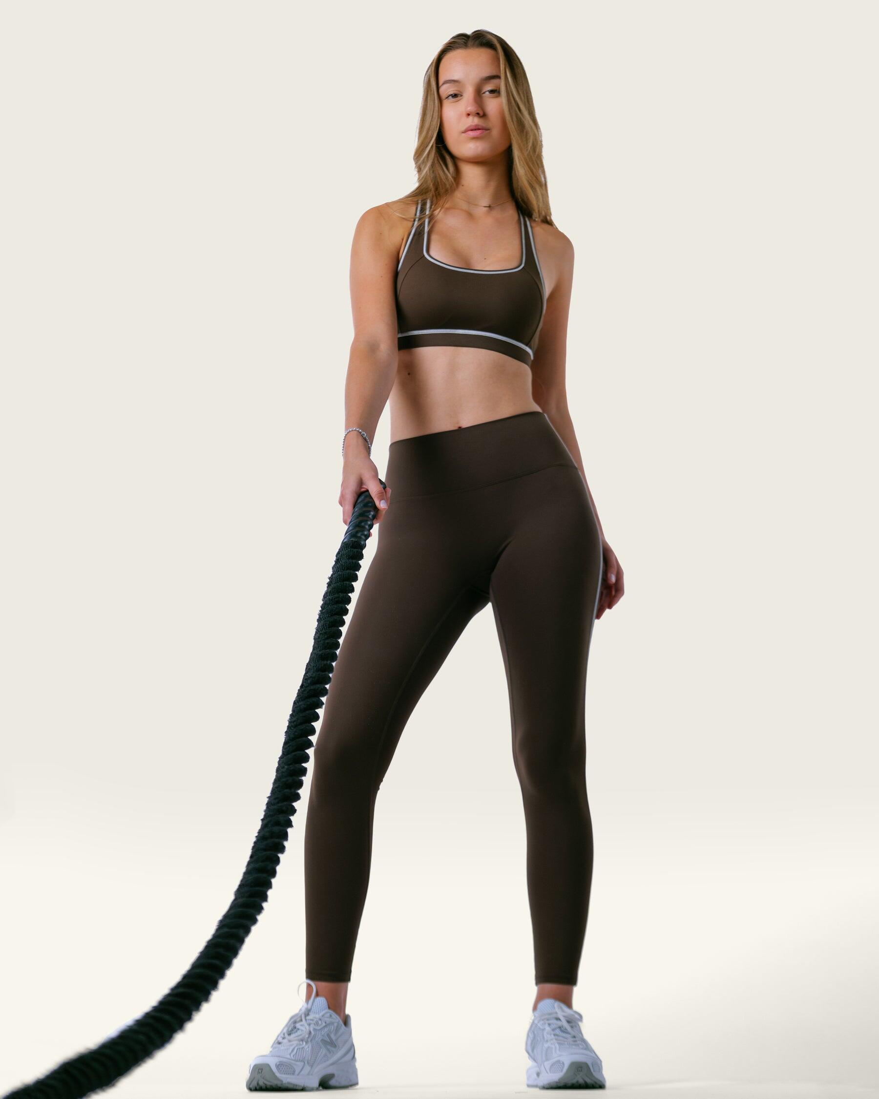 Dames hoge taille legging voor gym en hardlopen – bruin 6/7