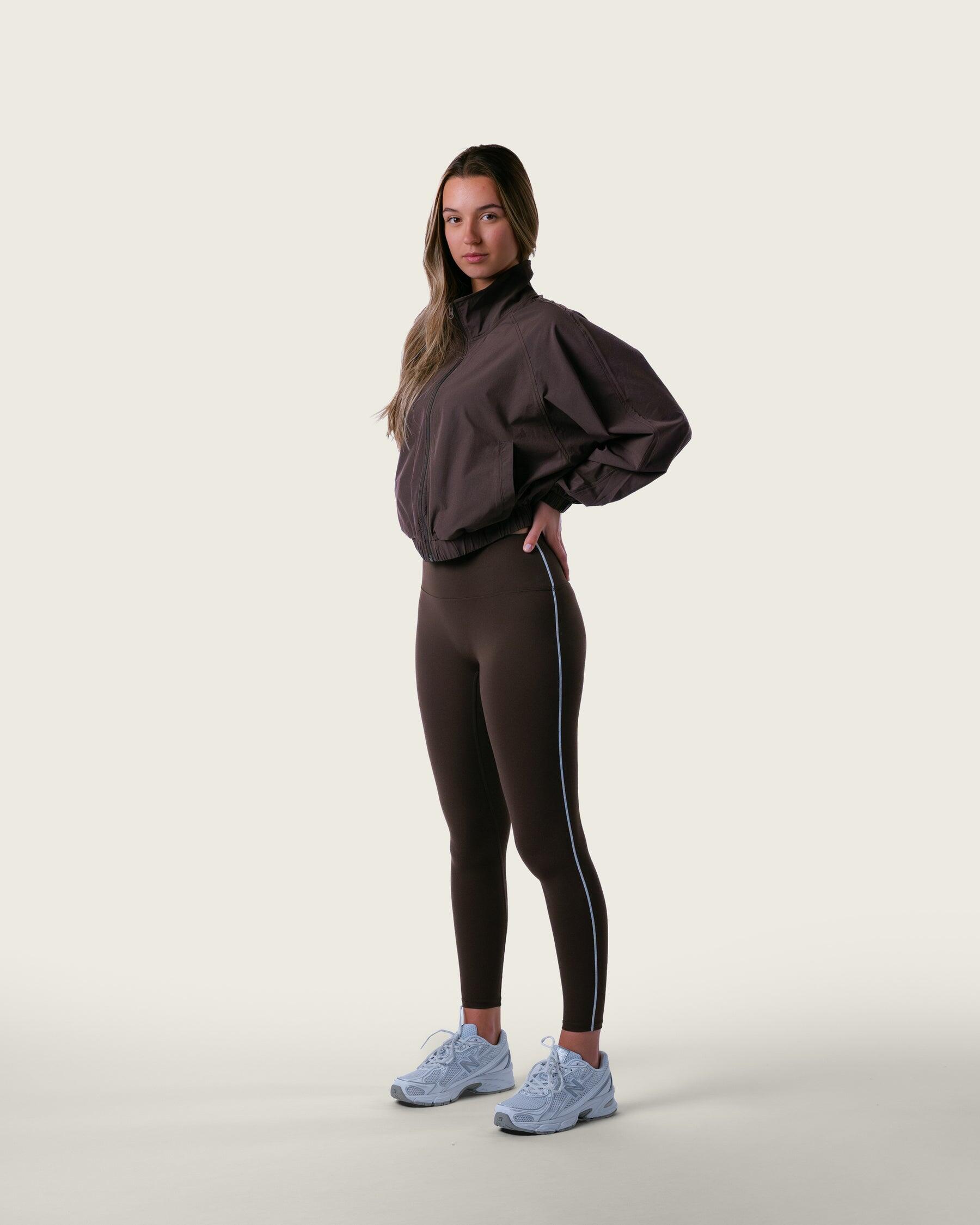 Veste de survêtement femme courte tissée zippée fitness streetwear – marron 5/6