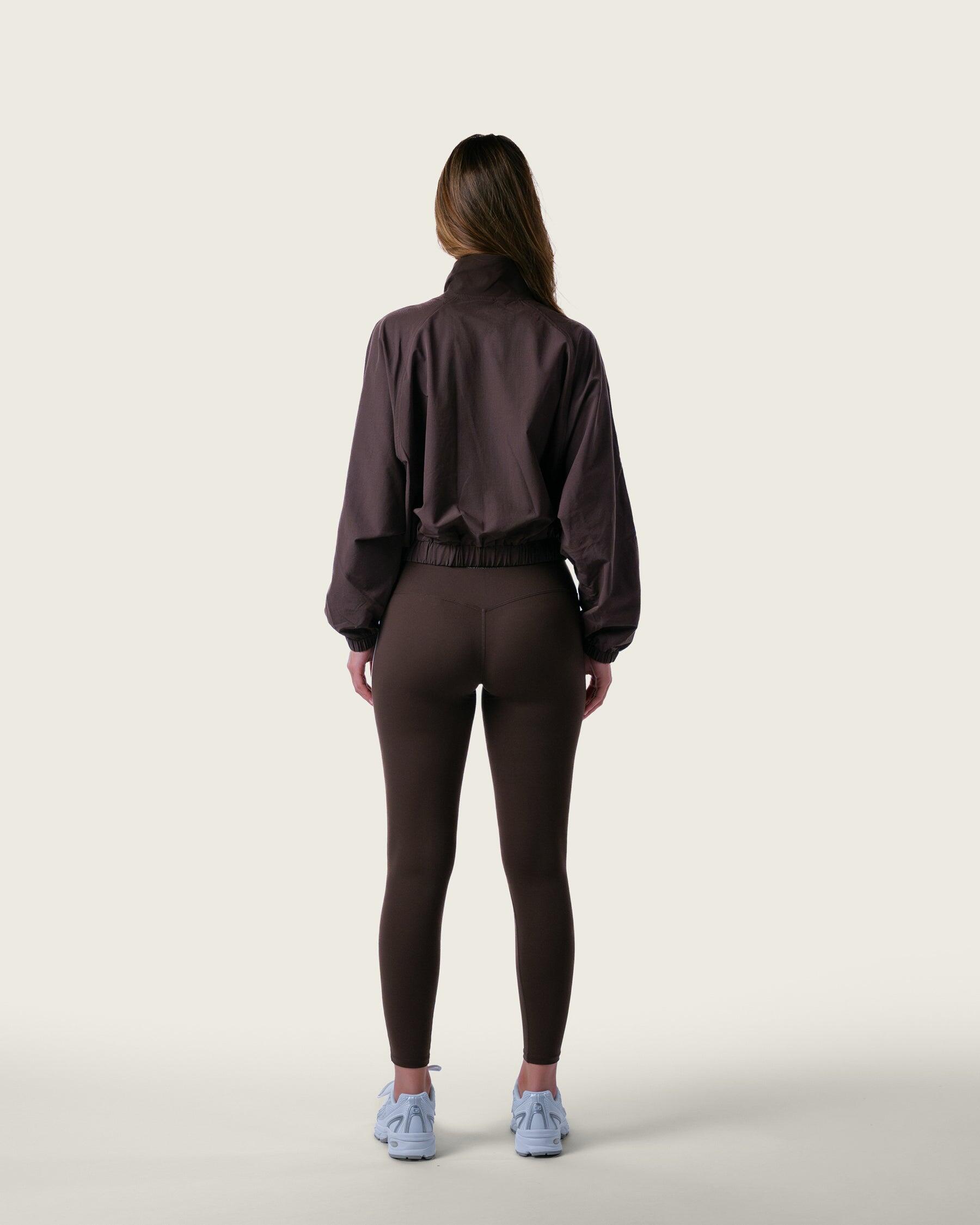 Veste de survêtement femme courte tissée zippée fitness streetwear – marron 4/6