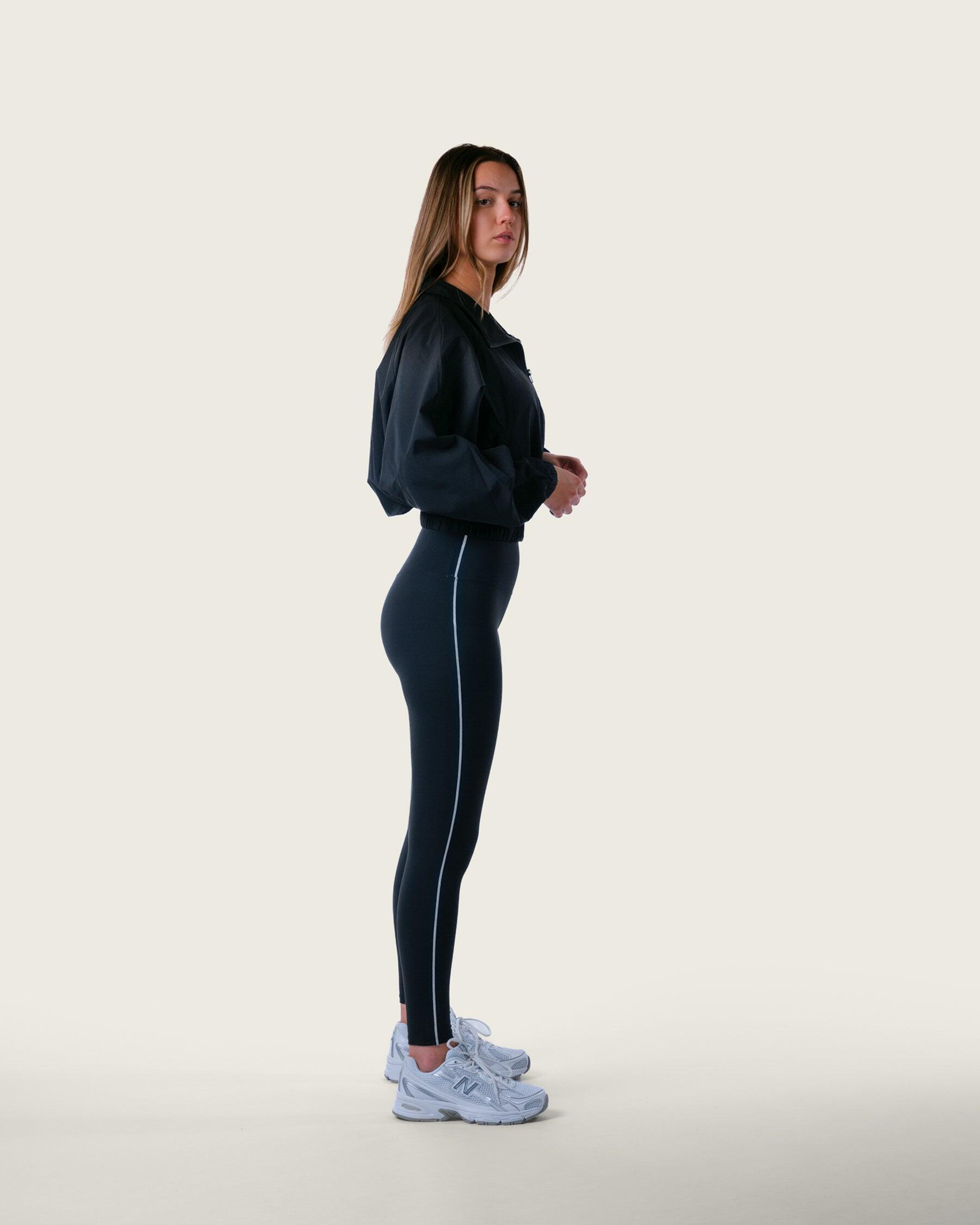 Veste de survêtement femme courte tissée zippée fitness streetwear – noir 5/6
