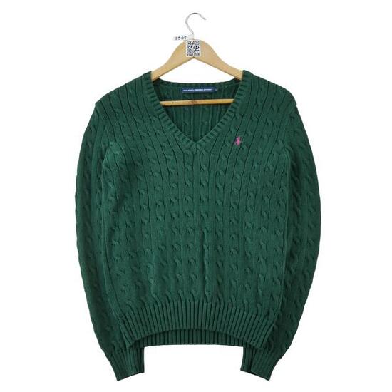 Seconde vie - Pull Femme Cable Knit Torsadée Vert - Excellent