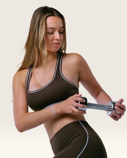 Brassière racerback femme liseré contrastant pour fitness et running – marron