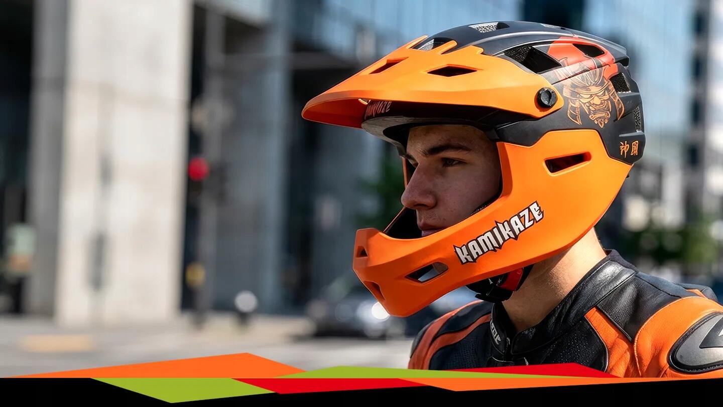 Casco Kamikaze Fullface - Elmetto Ronin Mascella Rimugcabile Arancione S 5/5
