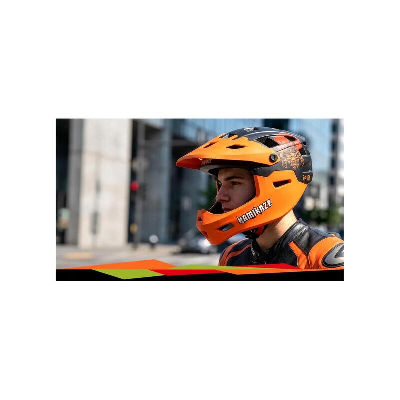Cască Kamikaze Fullface - Cască Ronin Maxilar Detașabil Portocaliu S