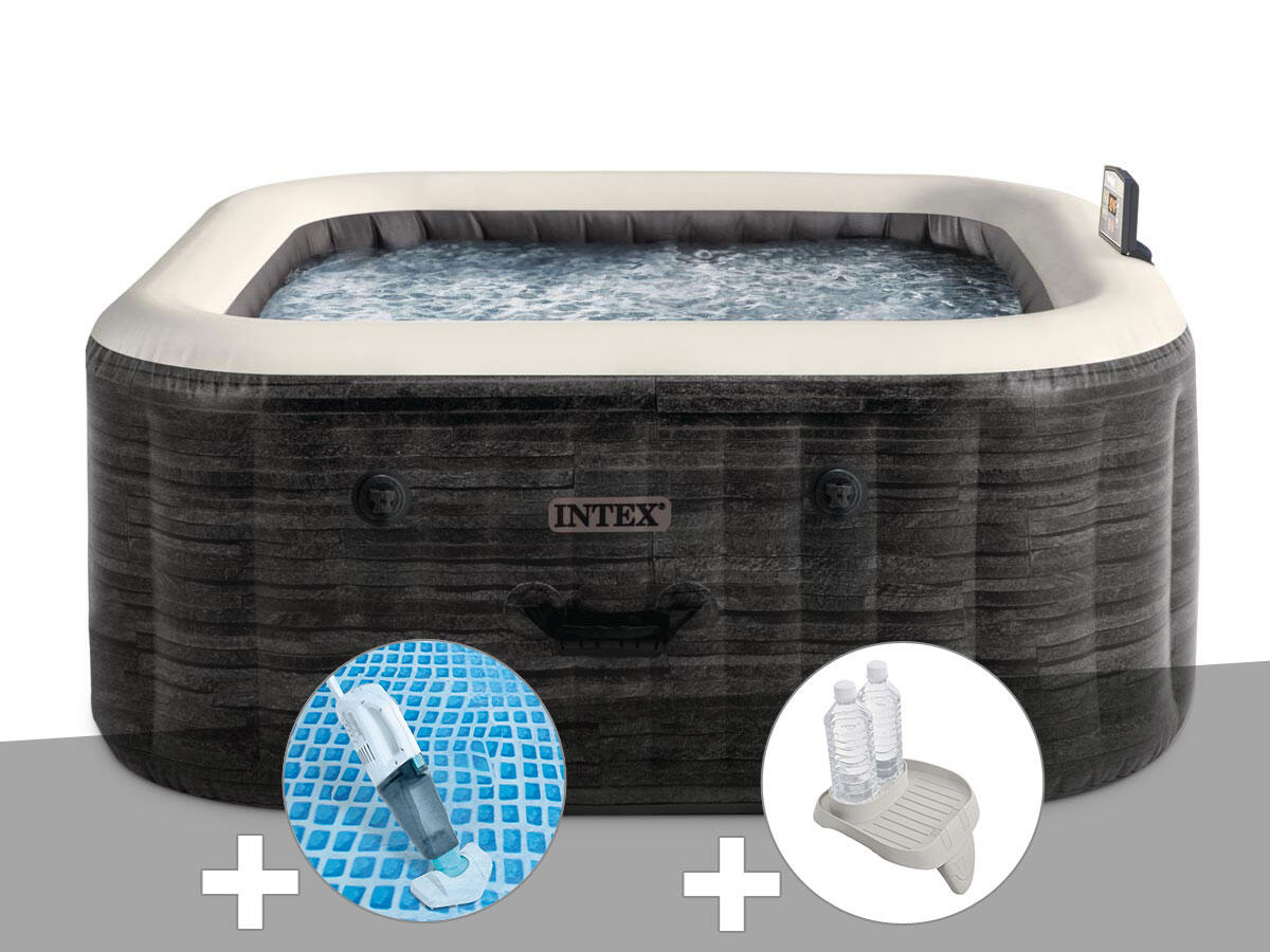 Kit spa gonflable  PureSpa Ardoise carré Bulles 4 places + Aspirateur + 1/1