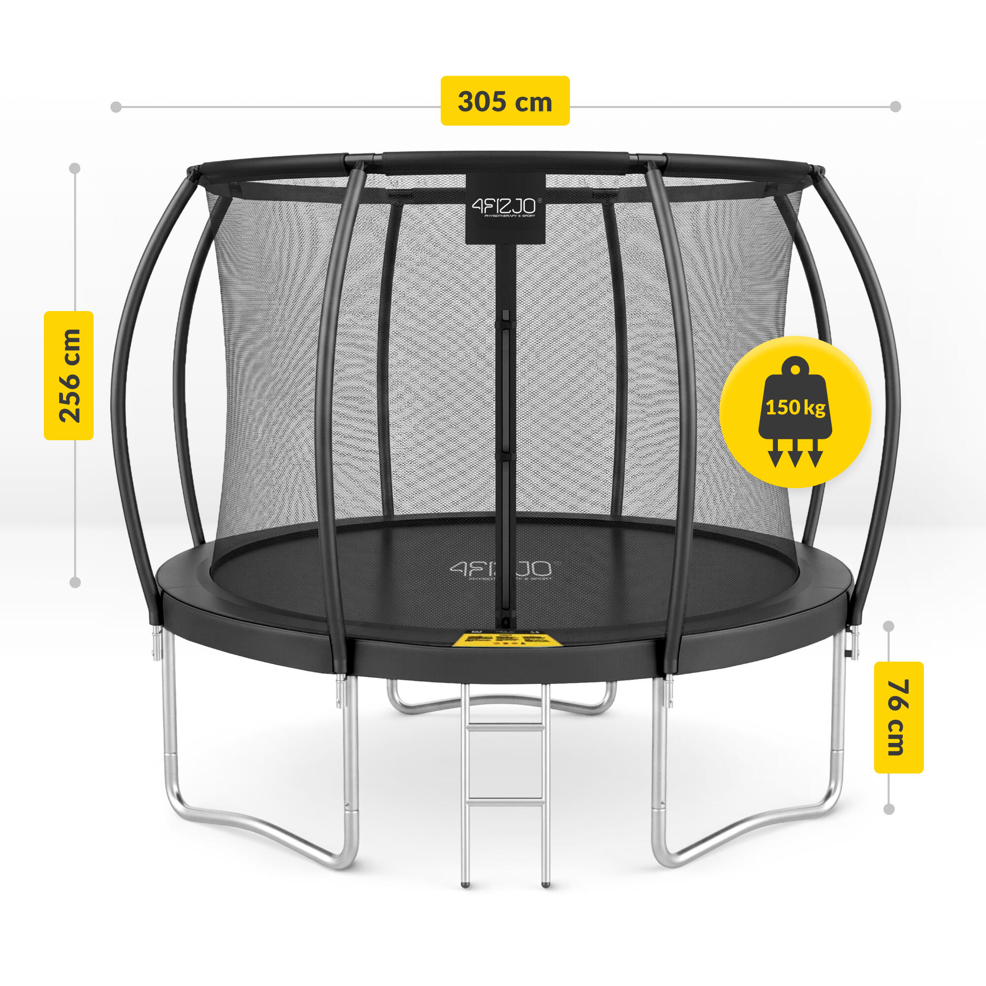 Trampolina ogrodowa dla dzieci 4FIZJO PRO z siatką ochronną 305cm 10FT czarna 3/7