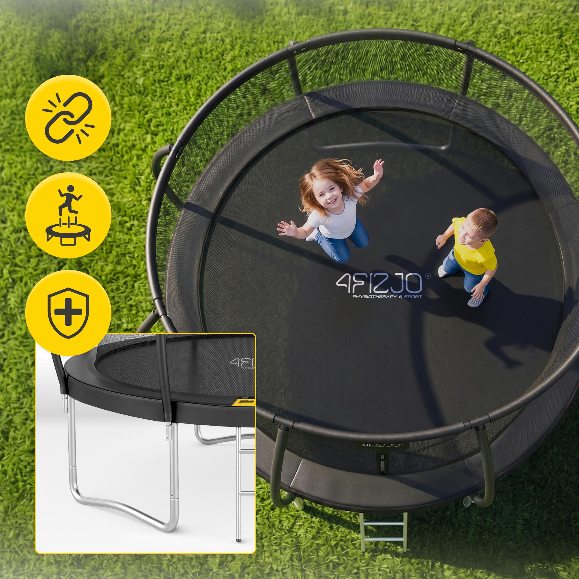 Trampolina ogrodowa dla dzieci 4FIZJO PRO z siatką ochronną 305cm 10FT czarna 2/7