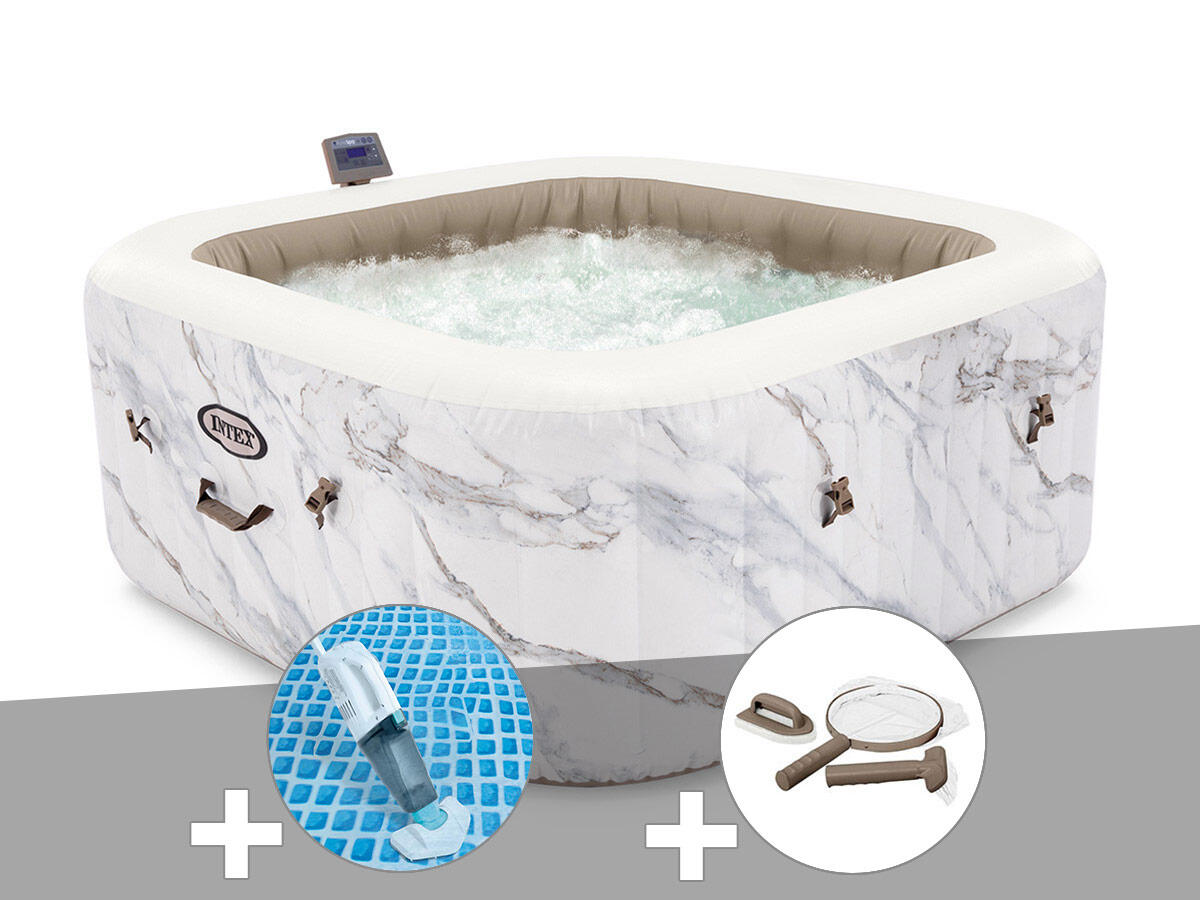 Kit spa gonflable  PureSpa Calacatta carré Bulles 4 places + Aspirateur + Kit 1/1