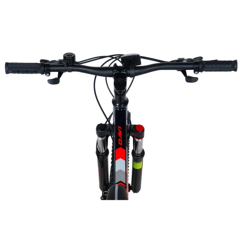 Bicicleta copii Davi Terrano 24", 130-160 cm, 21 viteze, Negru/Rosu