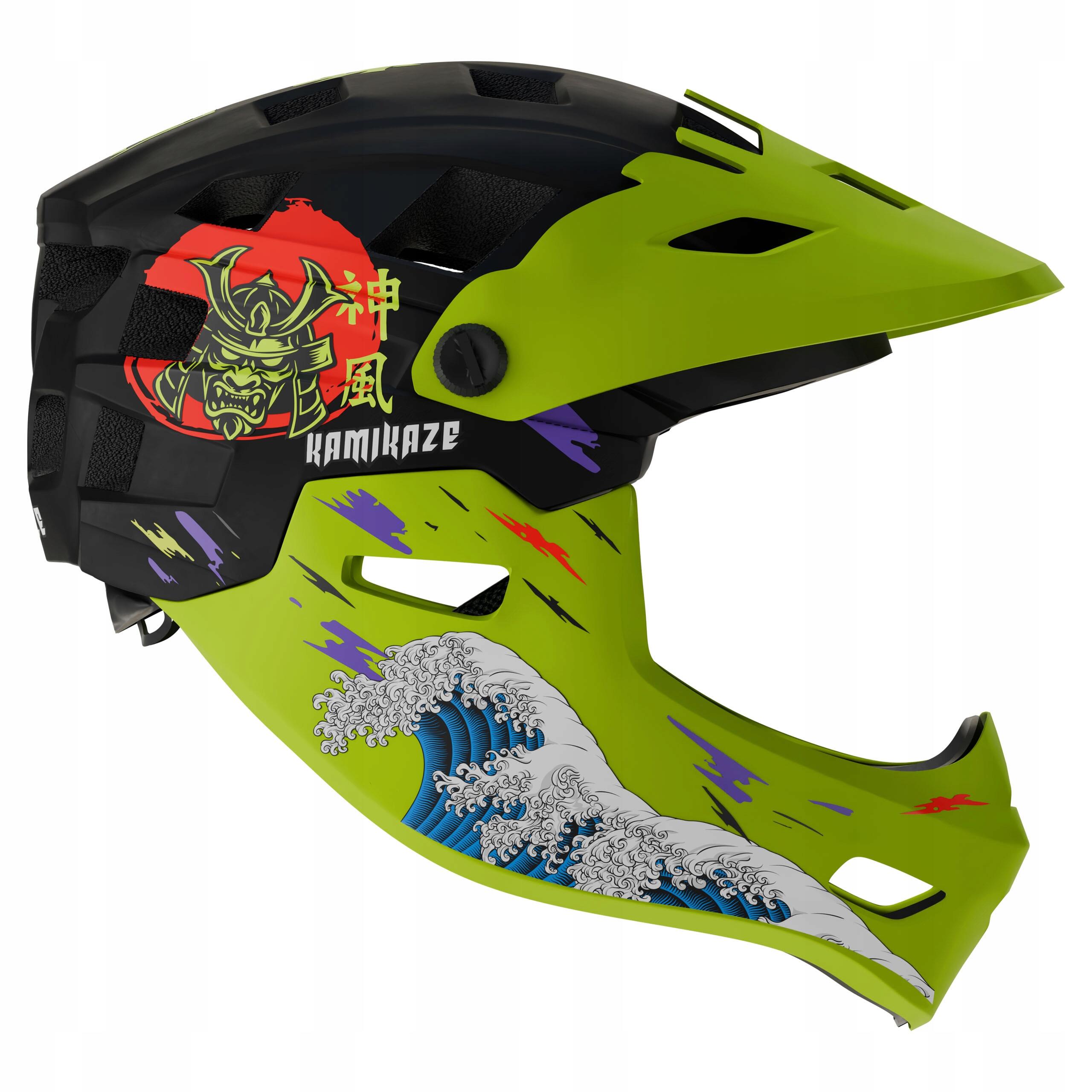 Casco Kamikaze Fullface - Ronin Wave Green Mascella Rimuovibile M 3/5