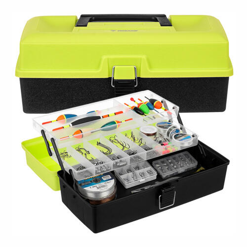 Trusa organizare pescuit cu 11 compartimente, 2 rafturi pliabile, 33x16x13 cm
