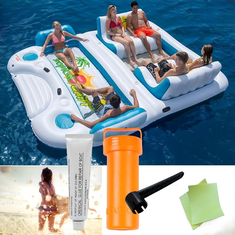 Kit reparatie SUP, caiac si barca gonflabila, petice vinil, lipici, cheie valva