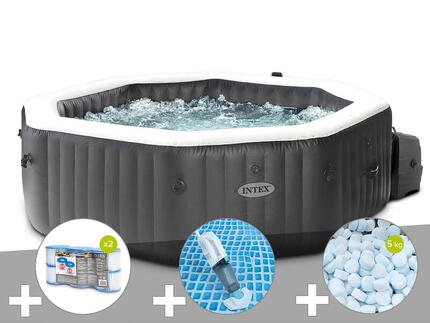 Kit spa gonflable PureSpa Carbone octogonal Bulles et Jets 4 places + 12