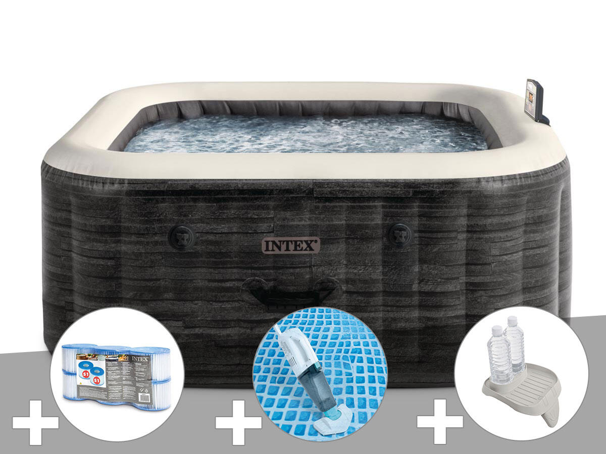 Kit spa gonflable  PureSpa Ardoise carré Bulles 4 places + 6 filtres + 1/1