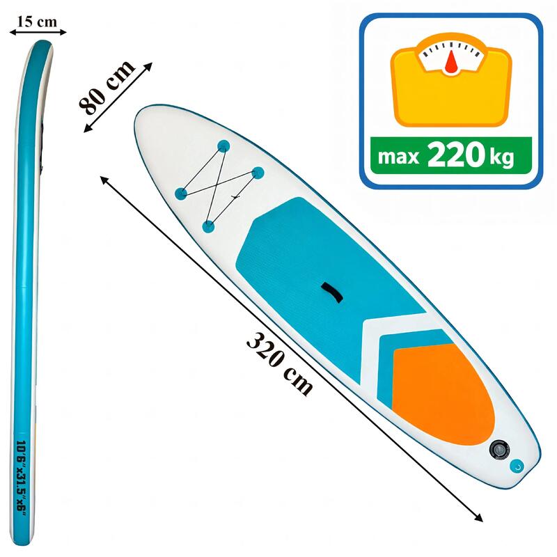 Set placa SUP gonflabila, 320 cm, vasla reglabila, pompa, aripioara detasabila