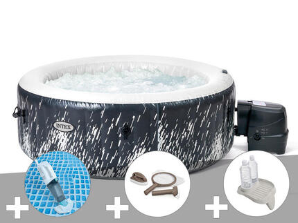 Kit spa gonflable PureSpa Galaxie rond Bulles avec LED 4 places + Aspirateur +