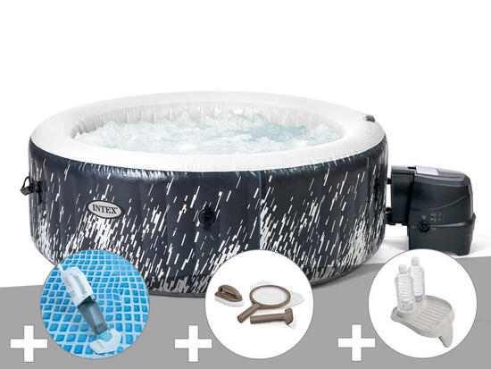 Kit spa gonflable PureSpa Galaxie rond Bulles avec LED 4 places + Aspirateur +