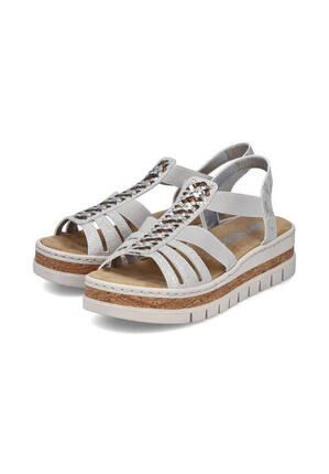 Rieker Damen Keilsandaletten Sandalen Ultraleicht V4918-90 Silver/Platinium