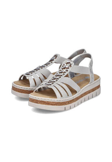 Rieker Damen Keilsandaletten Sandalen Ultraleicht V4918-90 Silver/Platinium