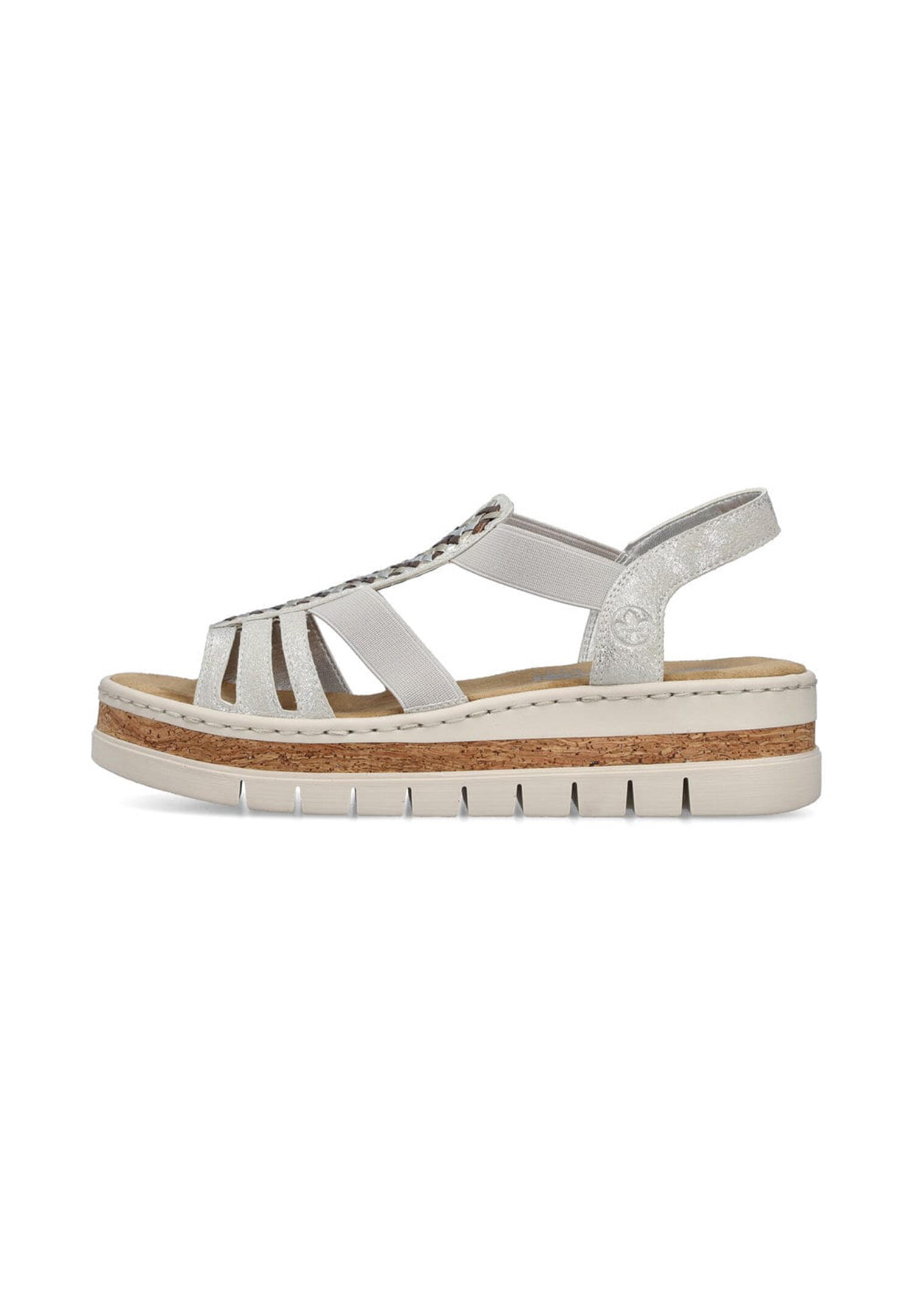 Rieker Damen Keilsandaletten Sandalen Ultraleicht V4918-90 Silver/Platinium 3/5