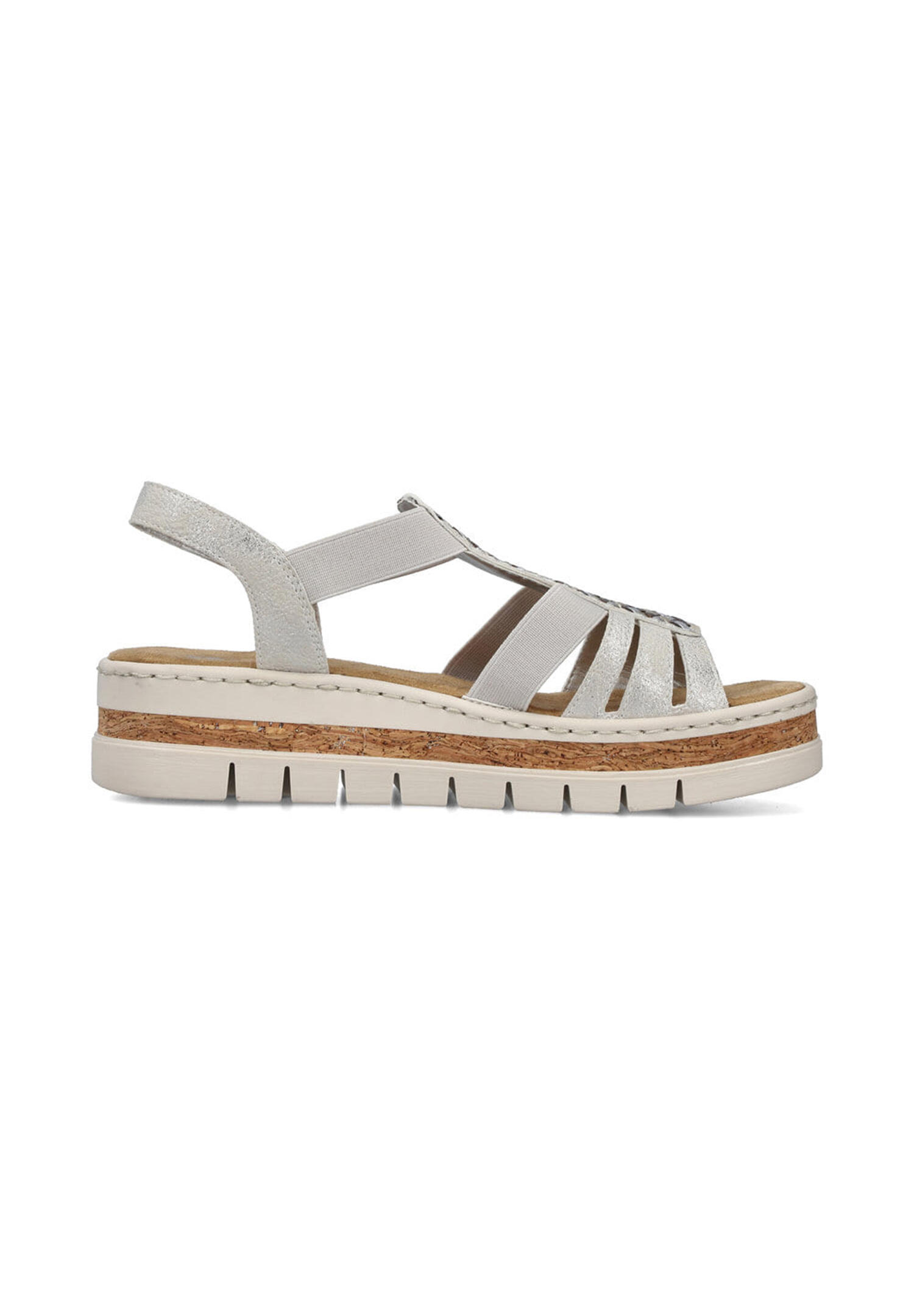 Rieker Damen Keilsandaletten Sandalen Ultraleicht V4918-90 Silver/Platinium 5/5
