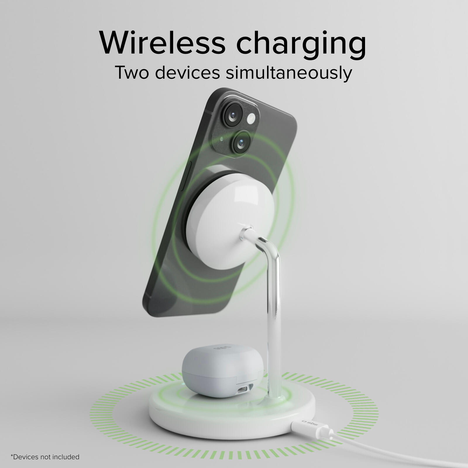 Station de recharge sans fil Qi2 2‑en‑1 pour smartphones 6/7
