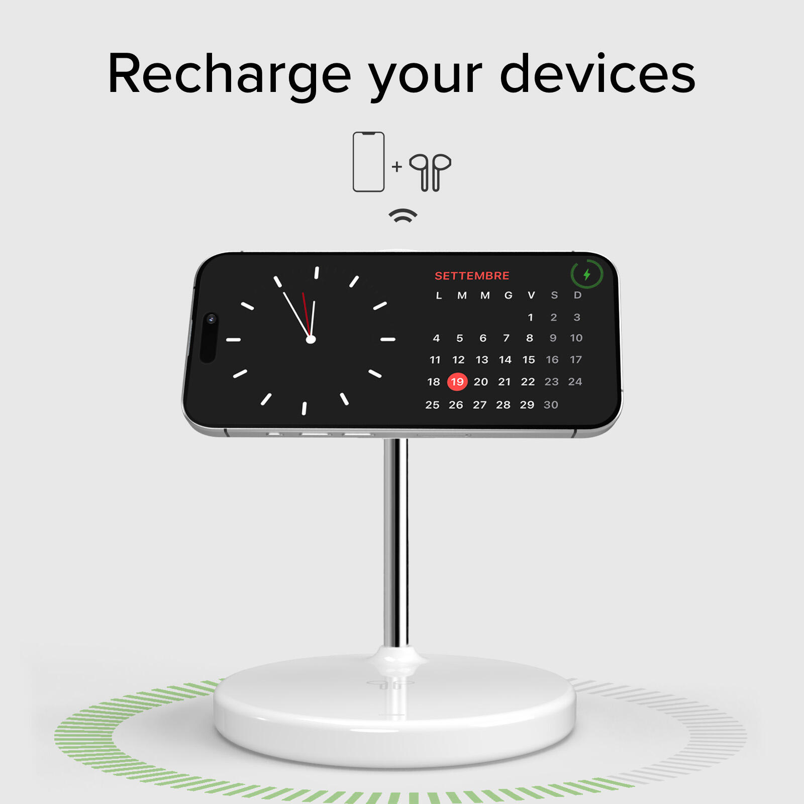 Station de recharge sans fil Qi2 2‑en‑1 pour smartphones 4/7