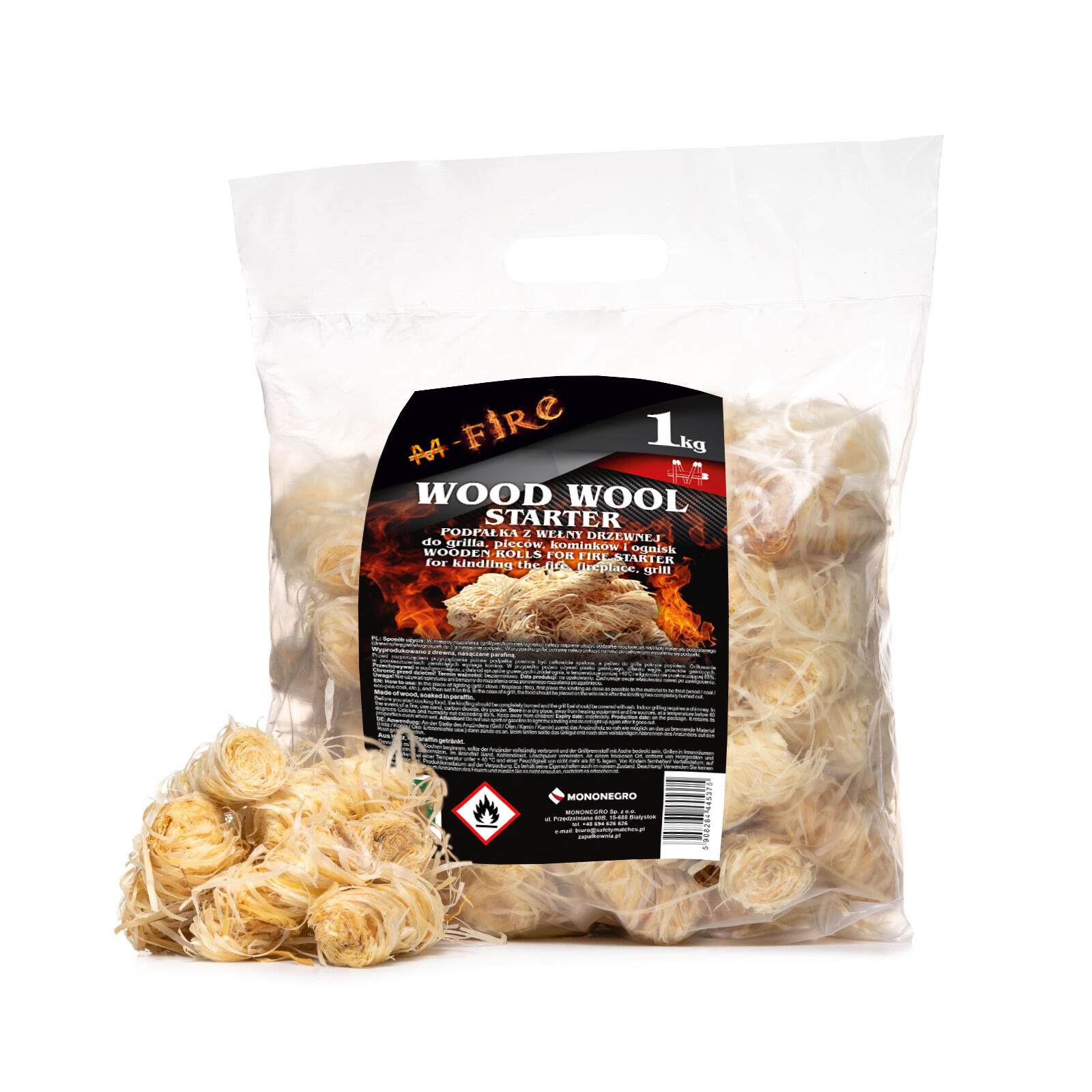 Podpałka z Wełny Drzewnej 1kg Rozpałka do Grilla Kominka Ogniska WOOD WOOL 2/2