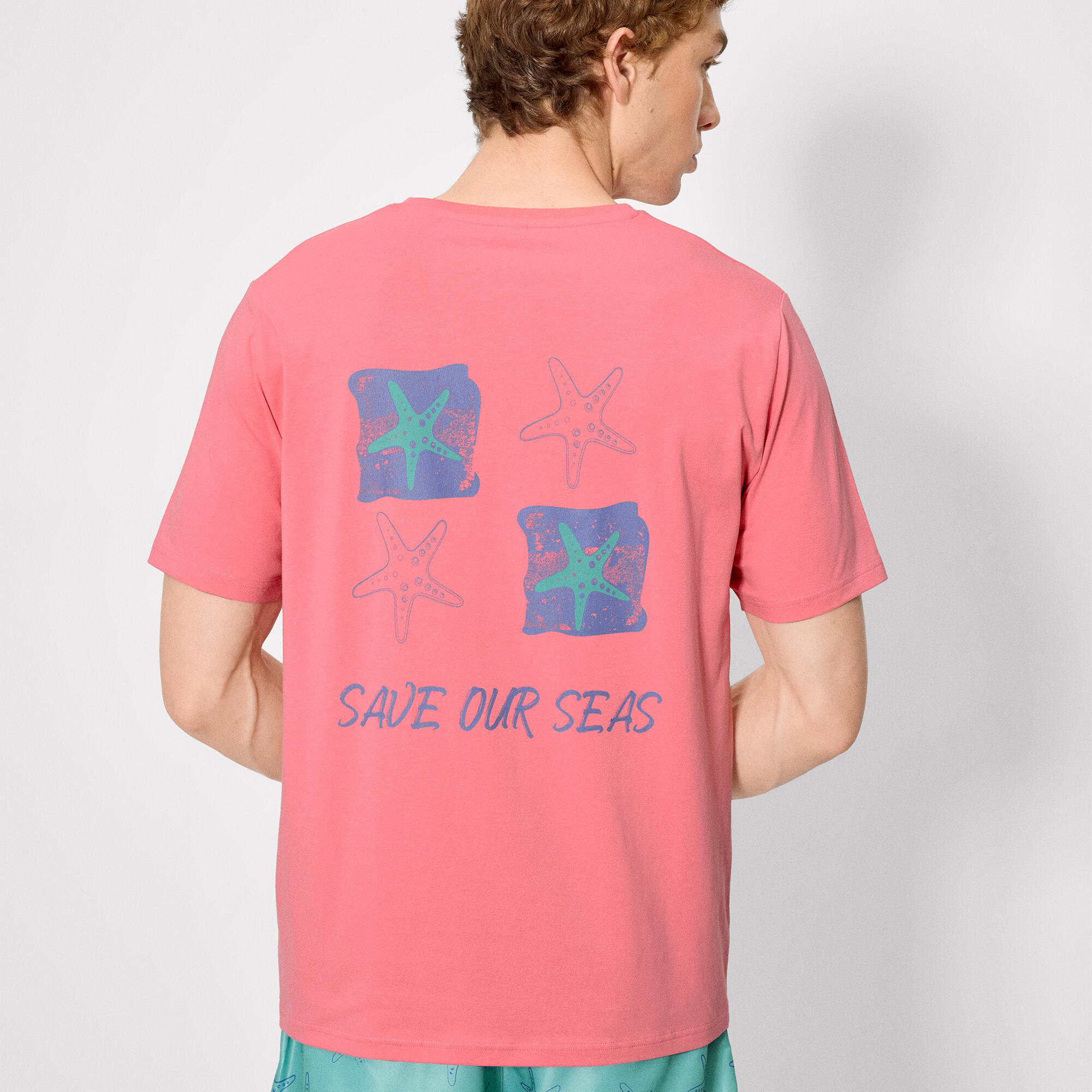 T-shirt à manches courtes avec imprimé d'étoiles de mer roses 2/4
