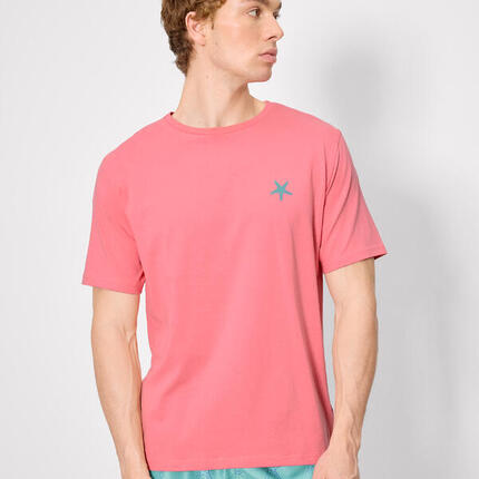 Camiseta manga corta estampado estrellas marinas rosa
