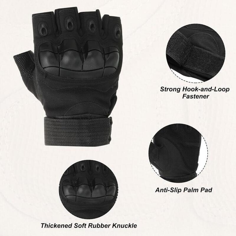 Manusi tactice fara degete, L, antiderapante, fixare velcro, negre