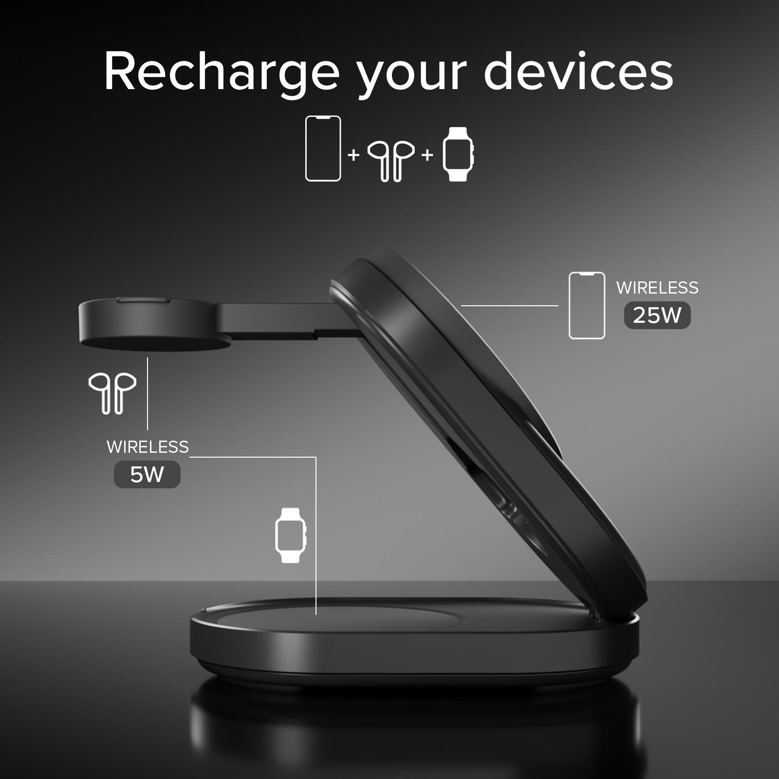 Station de recharge Qi2.2 25W pliable 3‑en‑1 5/7