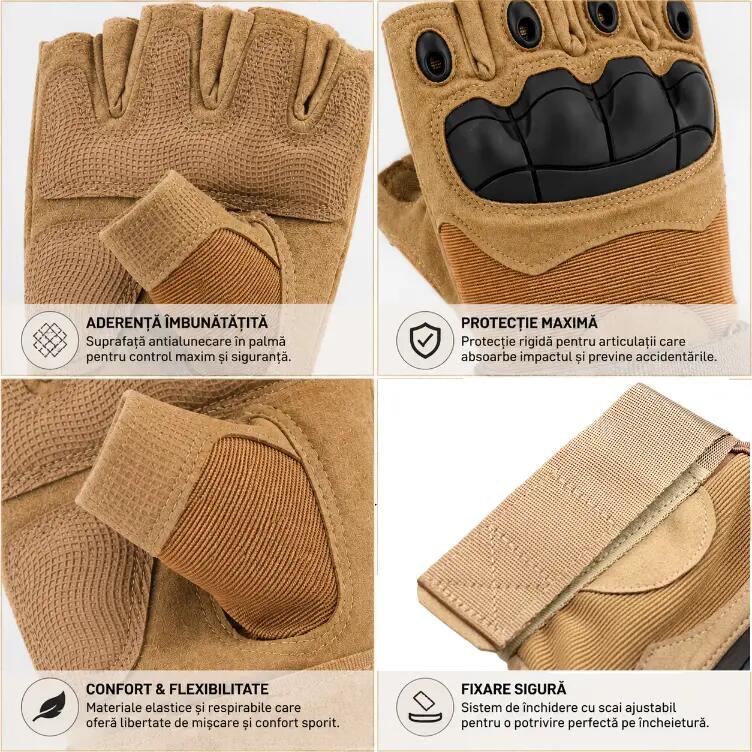 Manusi tactice fara degete, XL, antiderapante, fixare velcro 5/7