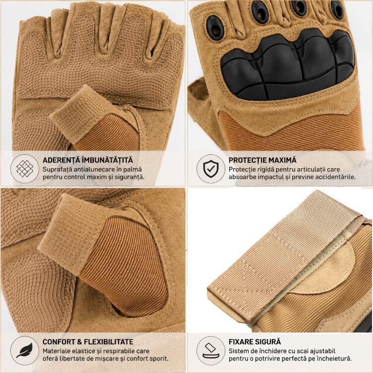 Manusi tactice fara degete, XL, antiderapante, fixare velcro