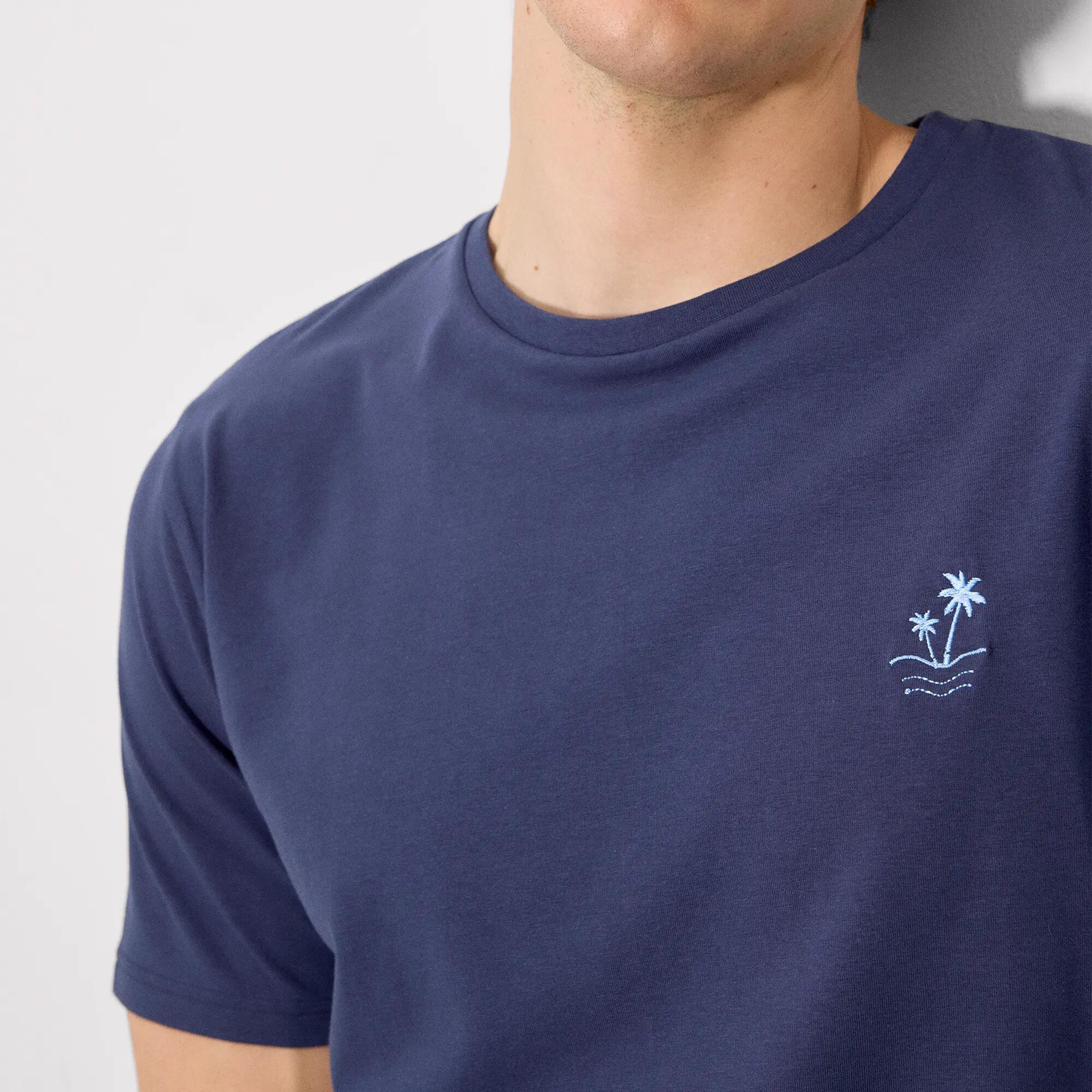 T-shirt à manches courtes bleu marine avec broderie de palmier 3/3