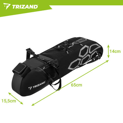 Geanta de bicicleta, 12 L, impermeabila, 3 buzunare, fixare sub sa, 65×15×14 cm