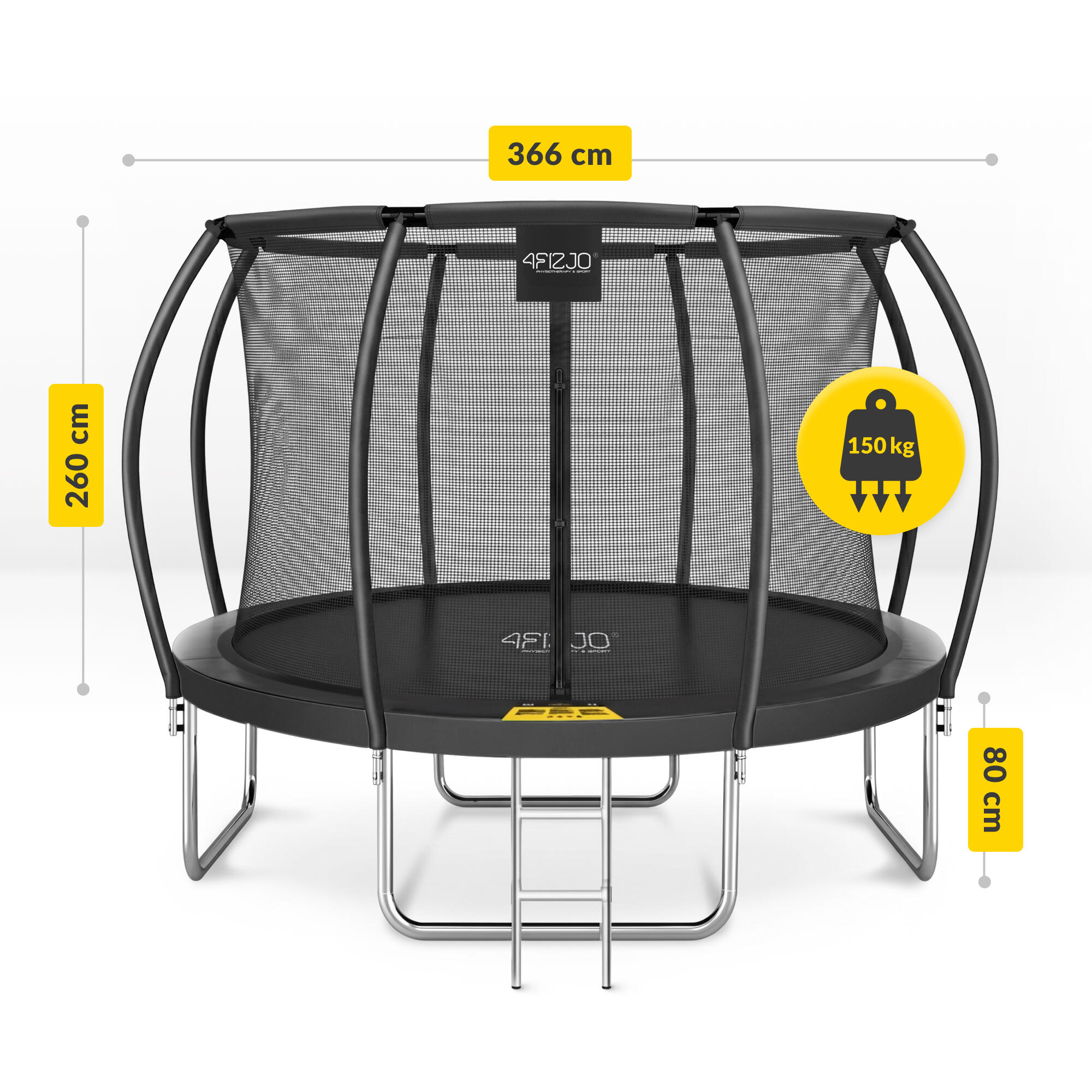 Trampolina ogrodowa dla dzieci 4FIZJO PRO z siatką ochronną 366cm 12FT czarna 3/7