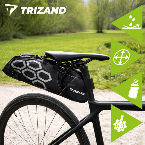 Geanta de bicicleta, 12 L, impermeabila, 3 buzunare, fixare sub sa, 65×15×14 cm