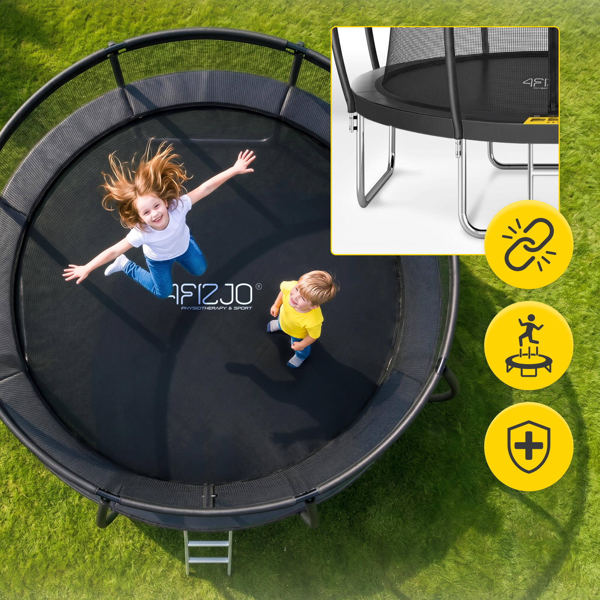 Trampolina ogrodowa dla dzieci 4FIZJO PRO z siatką ochronną 366cm 12FT czarna 2/7
