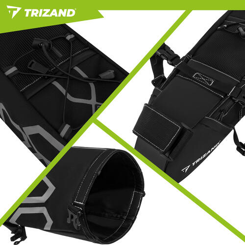 Geanta de bicicleta, 12 L, impermeabila, 3 buzunare, fixare sub sa, 65×15×14 cm