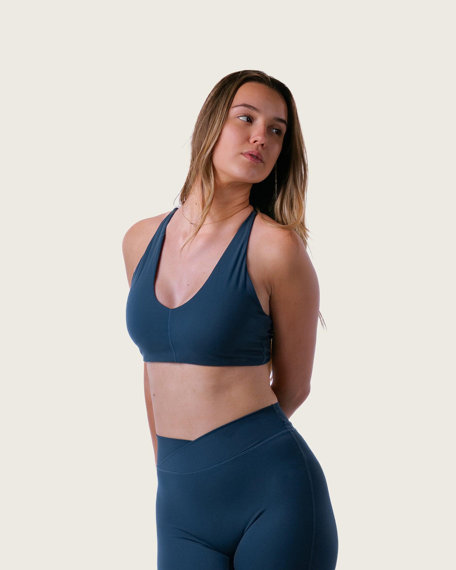Reggiseno scoop donna spalline incrociate per yoga e fitness – blu notte 3/6