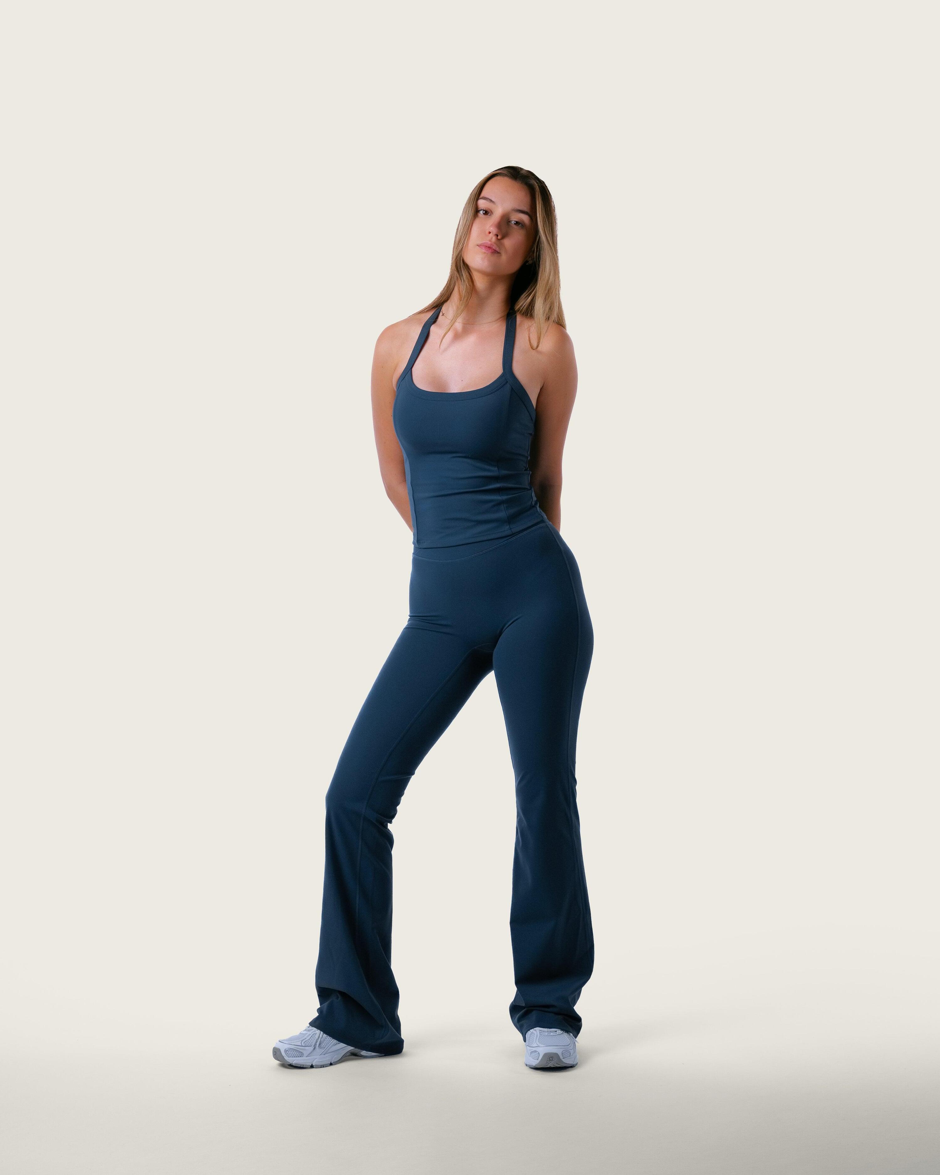Legging feminina cintura alta boca de sino para pilates – azul noite 3/7
