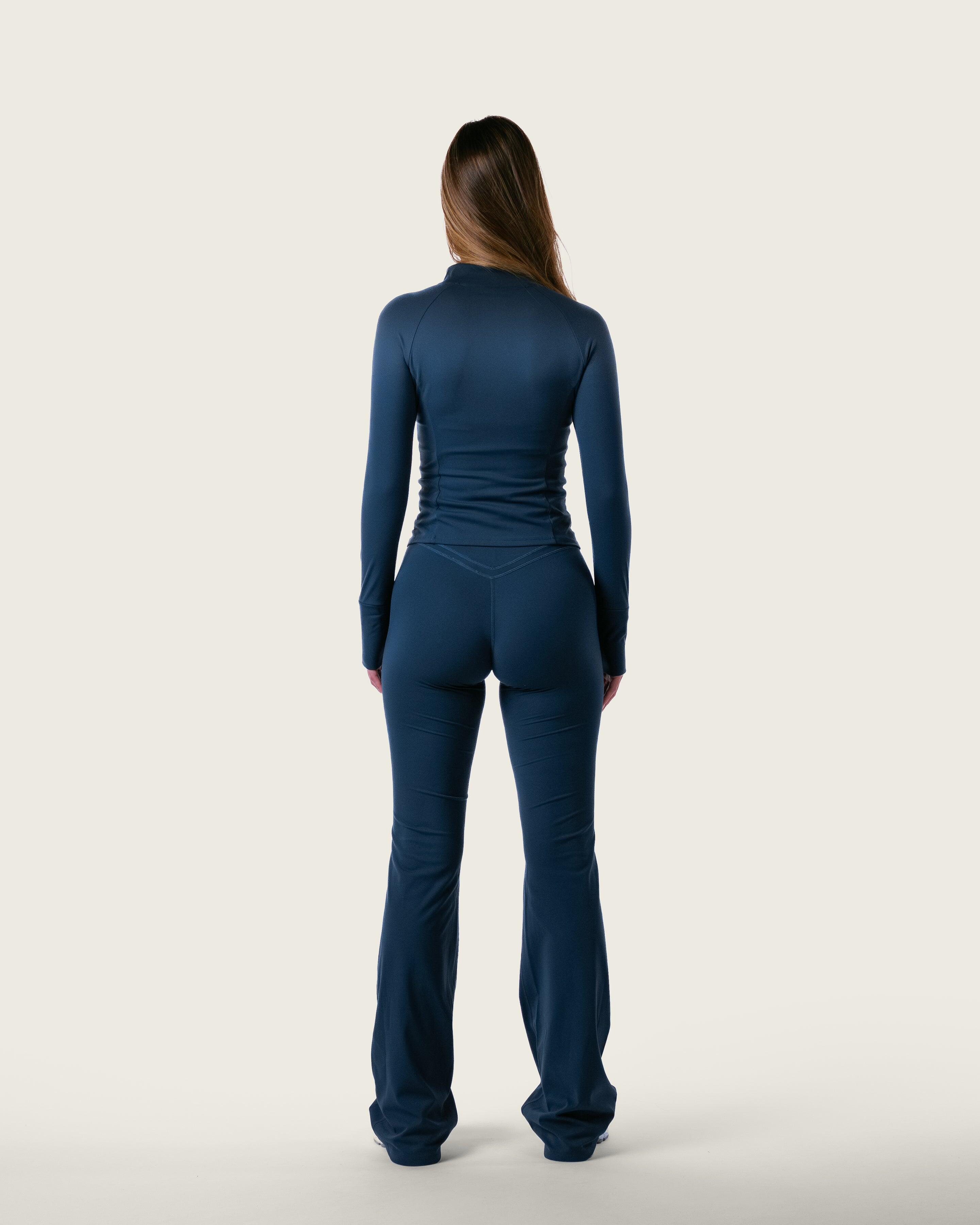Giacca donna aderente zip integrale maniche lunghe per pilates – blu notte 5/6