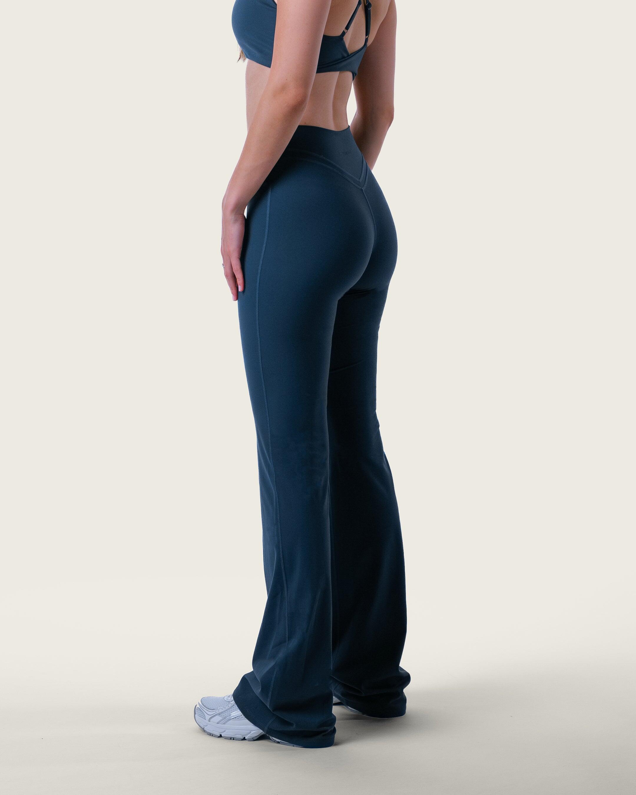 Damskie legginsy dzwony z wysokim stanem na pilates i jogę – granatowy