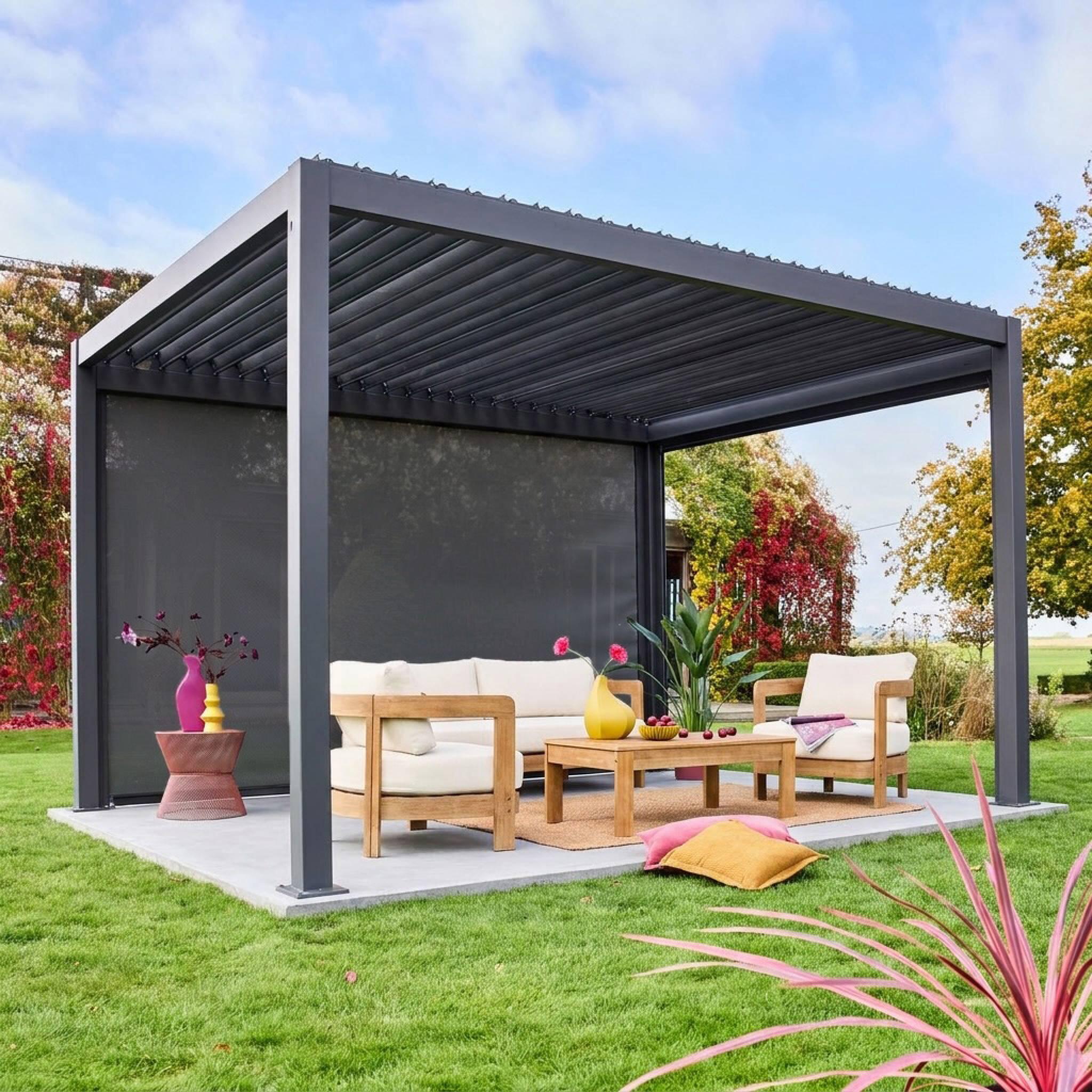 Cortina lateral de 4m para pérgola bioclimática Triomphe 3x4m, Cinza 2/5