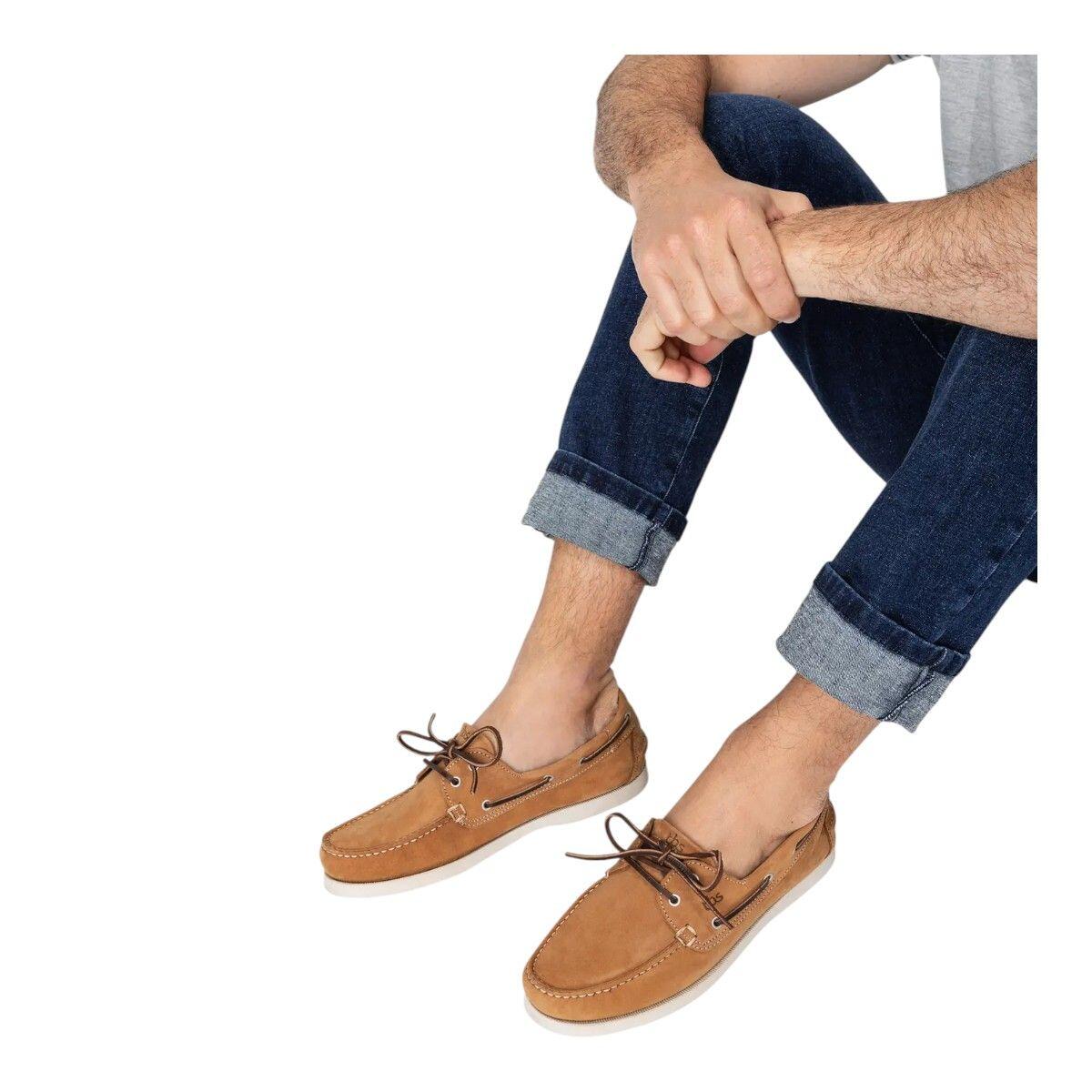 Chaussures bateau - Sport - Homme - Lacets cuir, talon 18 mm - Phenis - Havane 5/7