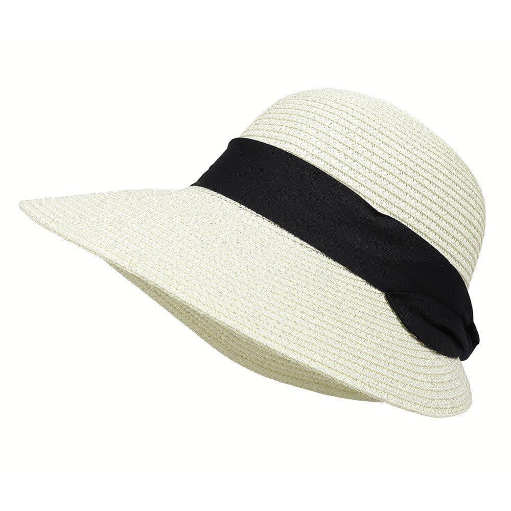 UV Protective Straw Beach Hat for Summer Outdoor, White