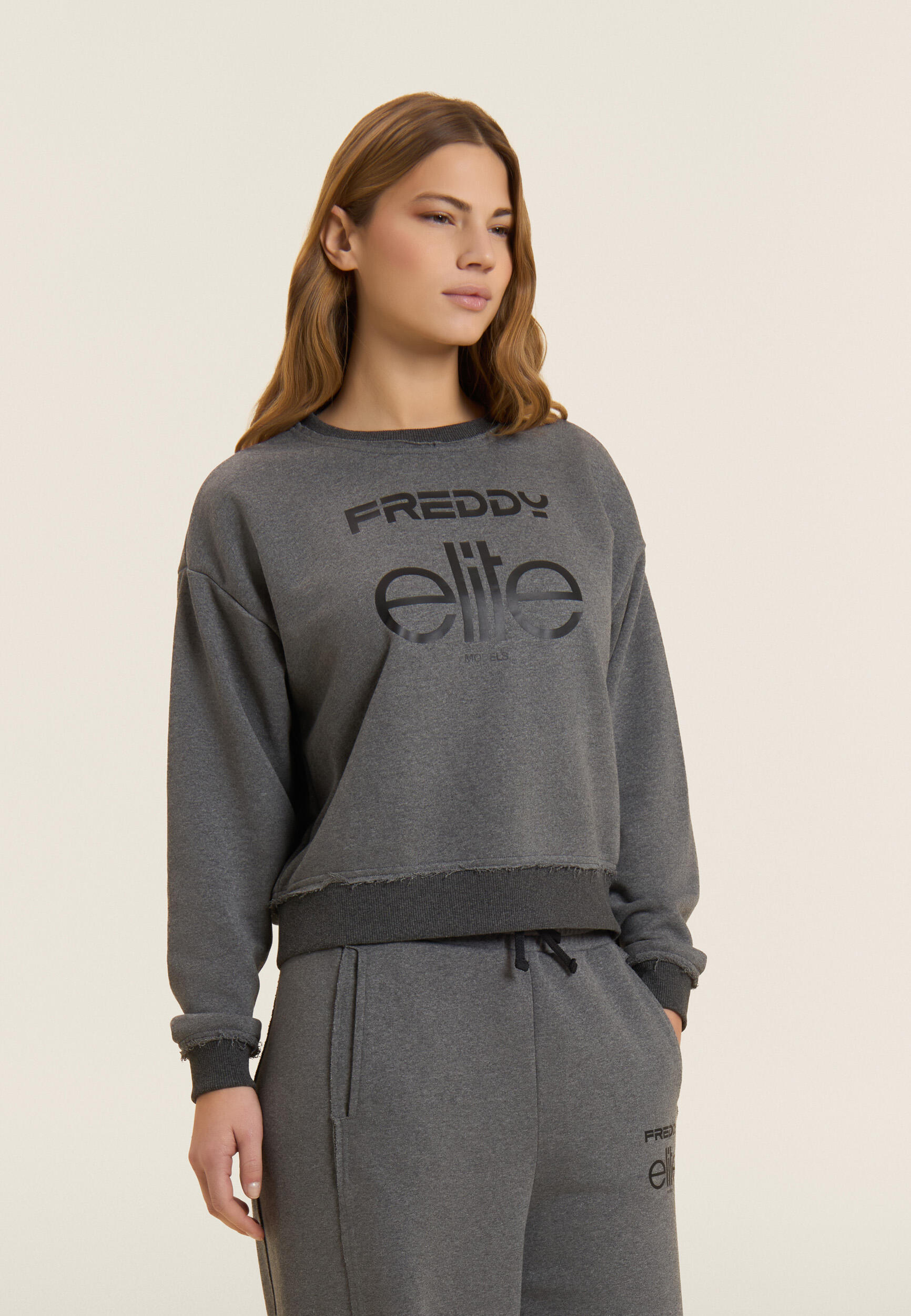 Felpa Cropped Donna Mélange con Girocollo Freddy x ELITE 2/5