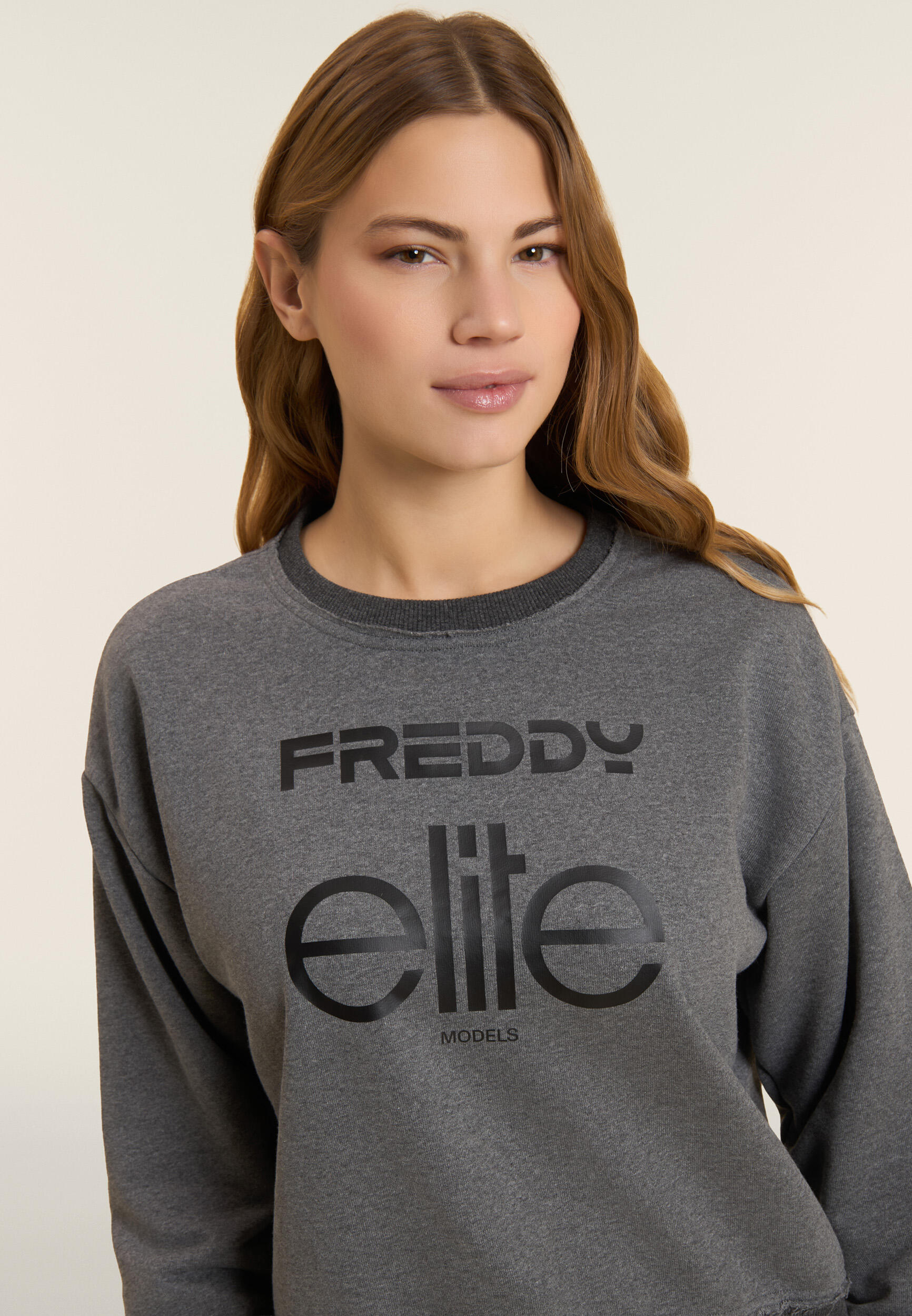 Felpa Cropped Donna Mélange con Girocollo Freddy x ELITE 4/5